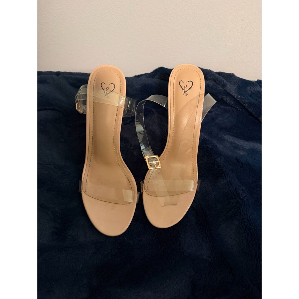 Windsor Women’s Size 9 Clear Lucite Block Heel Ankle Strap Sandals Nude